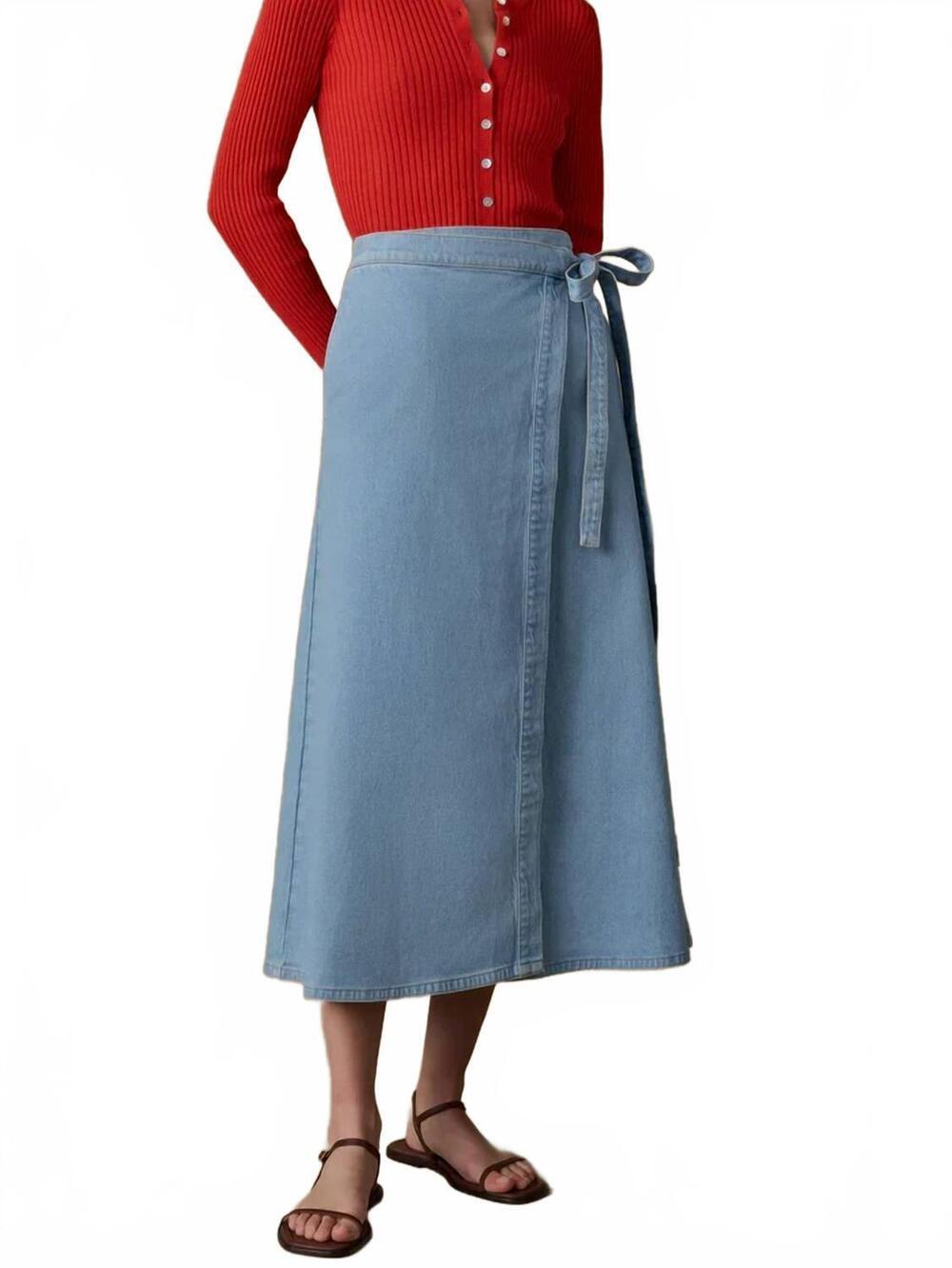 NEW FAHERTY solstice wrap skirt in light denim